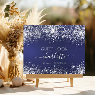 Blåhavsblått silver glitter monogram gästböcker