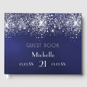 Blåhavsblått silver glitter monogram gästböcker