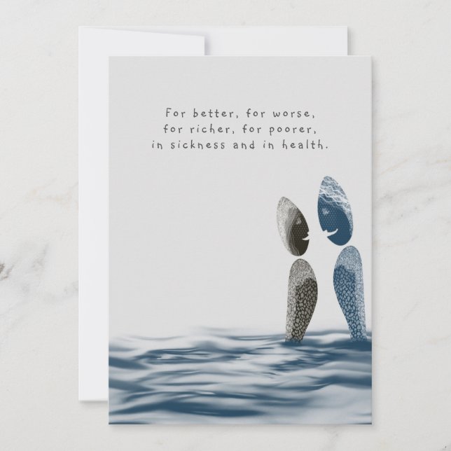 Blåhavsbottenbröllop vid kustnära strandfärg inbjudningar (Framsida)