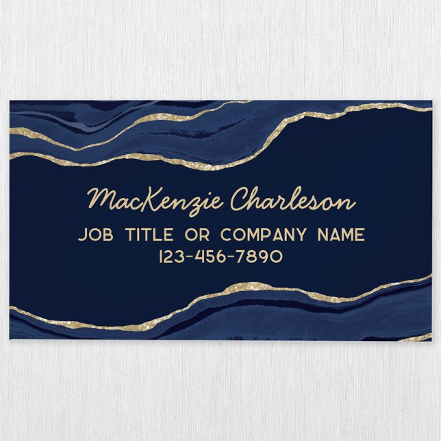 Blåhavsbottnen i Guld Glitter Magnetiska Visitkort (Navy blue gold glitter effect agate marble geode magnetic business card)