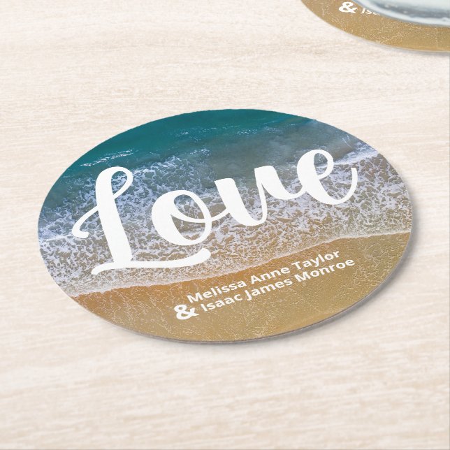 Blåhavsbröllop Underlägg Papper Rund (Vinklad)