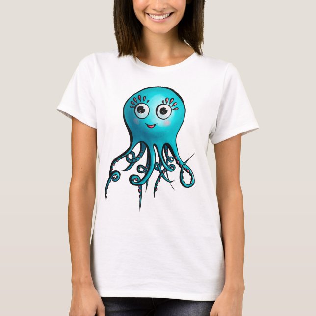 Blåhavsdjur av arten Cute Octopus Tecknad Sea Anim T Shirt (Framsida)
