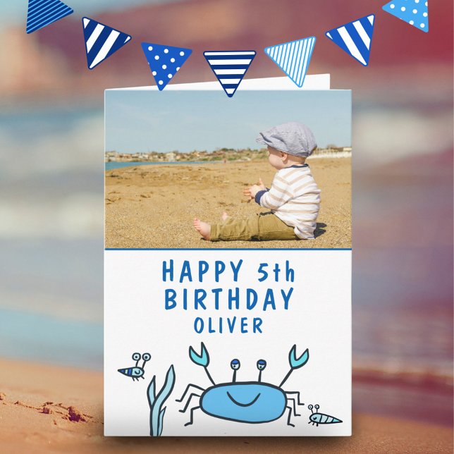 Blåhavsdjur Crab Snäcka Boy Birthday Photo Ca Kort (Skapare uppladdad)