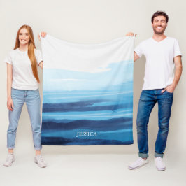 Blåhavsfärgad Abstrakt Sea Monogram Fleecefilt