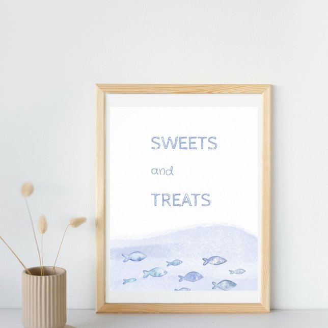 Blåhavsfisk, barns födelsedag, sötsaker och behand poster (Skapare uppladdad)