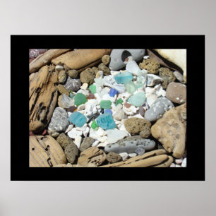 Blåhavsglaskonstens avtryck Seashells Driftwood Se Poster