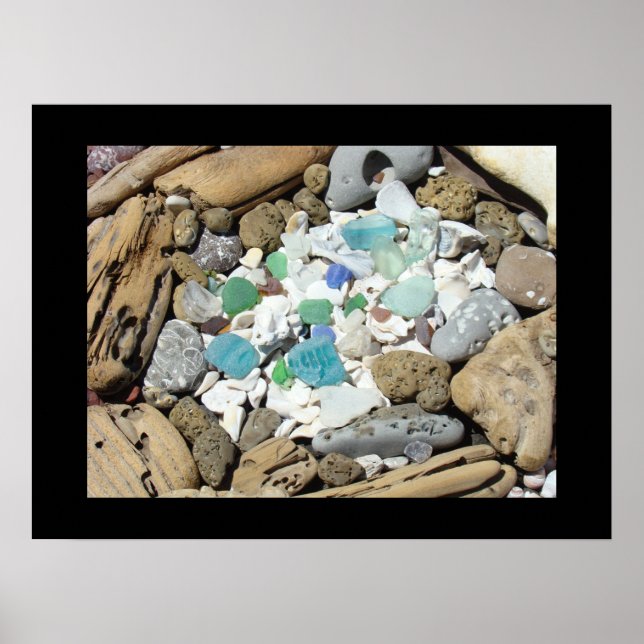 Blåhavsglaskonstens avtryck Seashells Driftwood Se Poster (Framsidan)