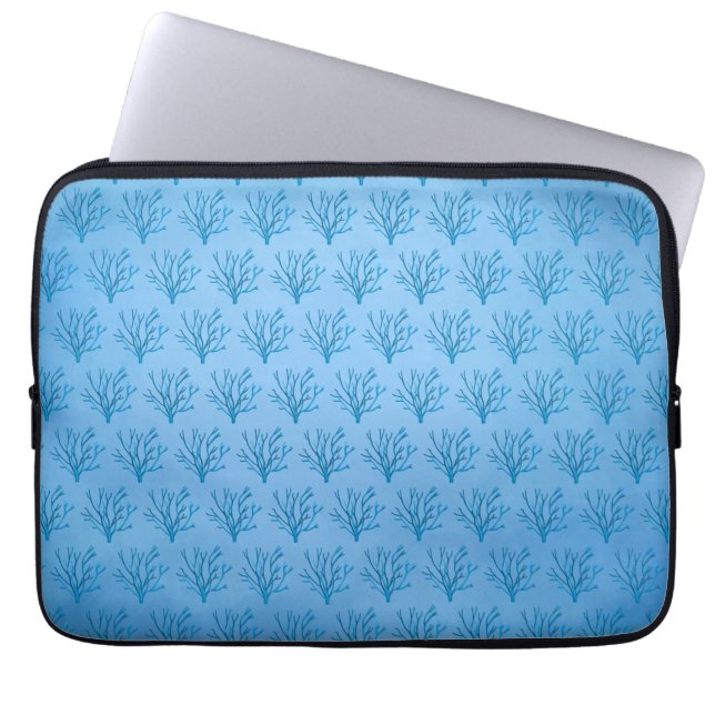Blåhavskoraller i träd mönster på blå botten laptop fodral (Framsidan)