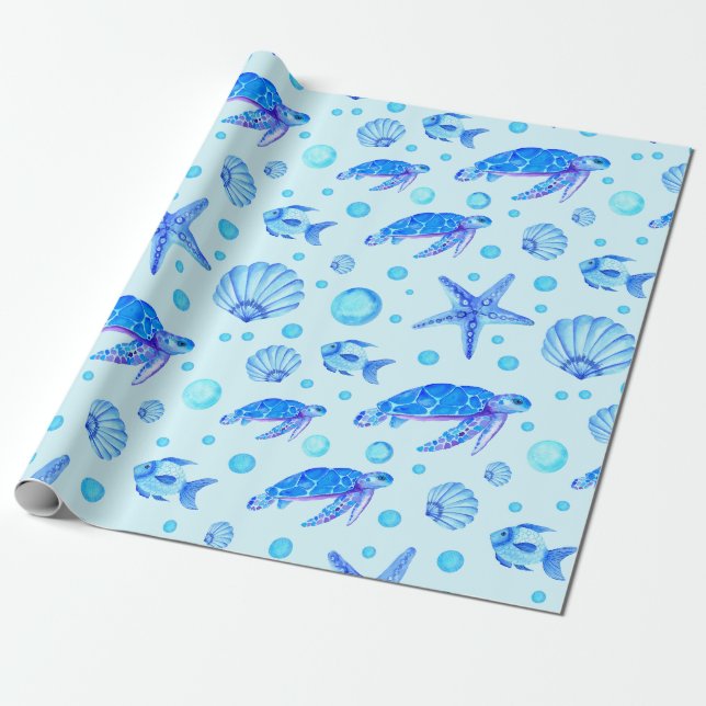 Blåhavsliv - Turtles, Fish and Seashells Presentpapper (Utrullad)