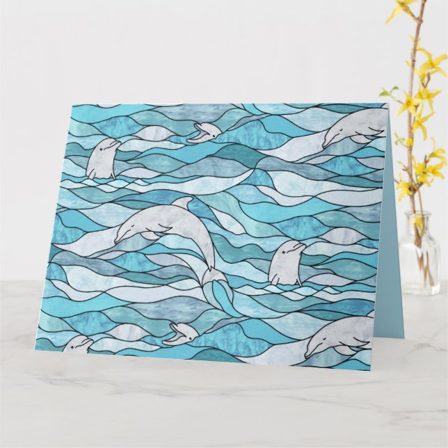 Blåhavsökta glasdelfiner kort (Gul blomma)