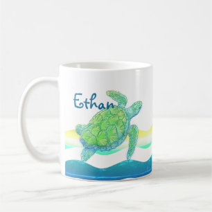 Blåhavssköldpadda och Grönt Kaffemugg