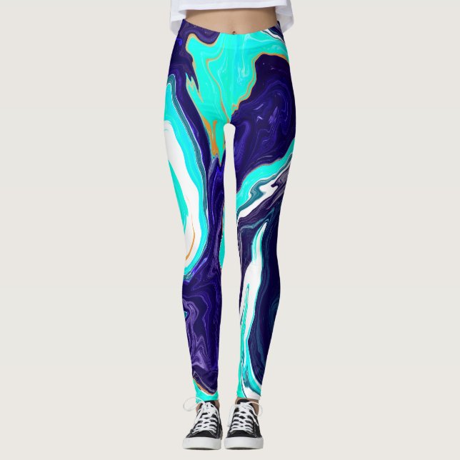 Blåhavssnäckor (Swirls Marble Fluid Art Leggings (Framsida)