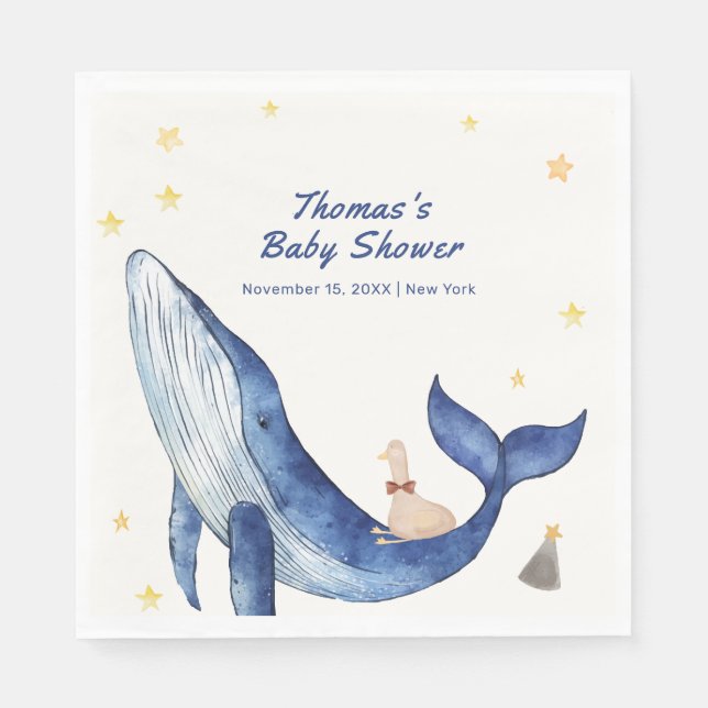 Blåhavstaktisk Anka Stars Whale Baby Shower Pappersservett (Framsidan)