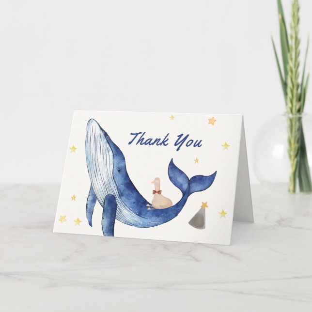 Blåhavstaktisk Anka Stars Whale Baby Shower Tack Kort (Framsida)