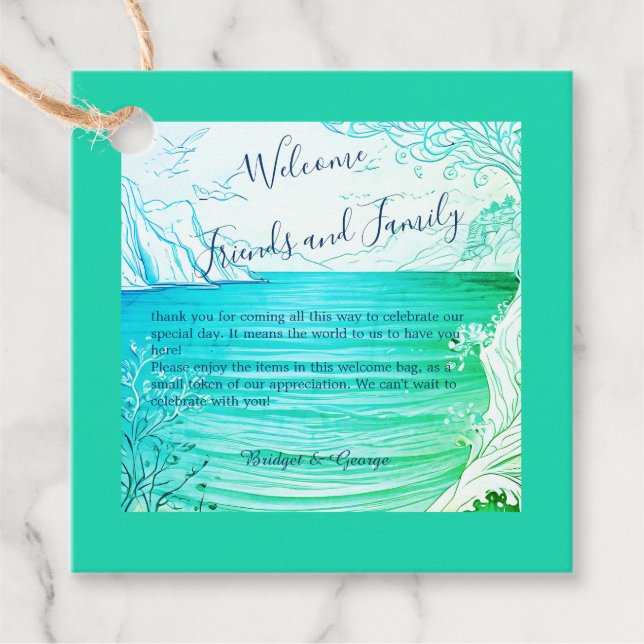 Blåhavsvika bröllop gåvor etiketter (Framsida)