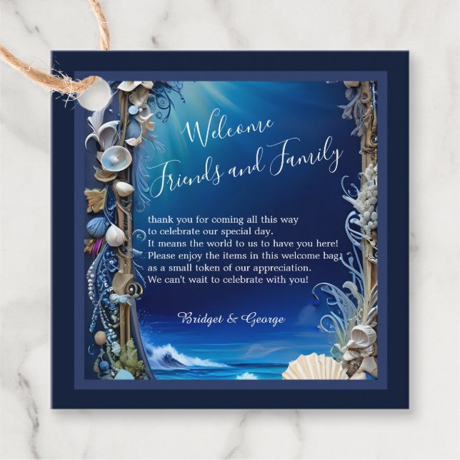 Blåhavsvika bröllop gåvor etiketter (Framsida)