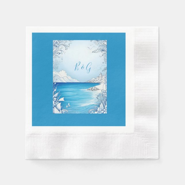 Blåhavsvika bröllop pappersservett (Framsidan)