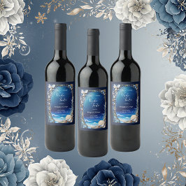 Blåhavsvika bröllop vinflaska etikett