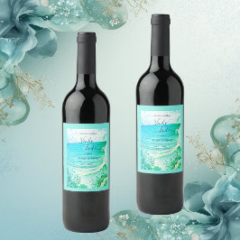 Blåhavsvika bröllop vinflaska etikett