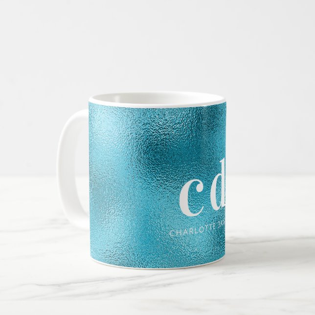 Blåhavsvitt monogram namn kaffemugg (Framsida vänster)