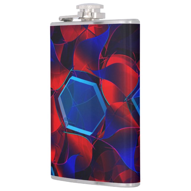 Blåhexagon blandad med överlappande rött kurvor fickplunta (Vänster)