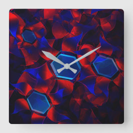 Blåhexagon blandad med överlappande rött kurvor fyrkantig klocka