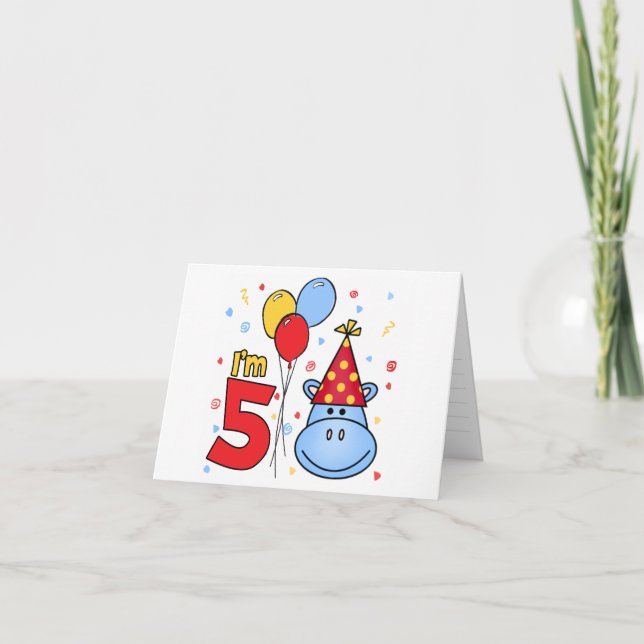 BlåHippo Ansikte 5:e födelsedagsinbjudan Inbjudan (Framsida)