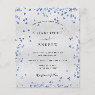 Blåhjärtan i silver, inbjudan till bröllopsbudget flygblad