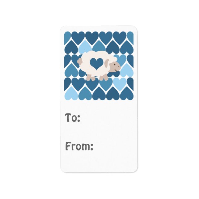 Blåhjärtan och Cute Lamb Adressetikett (Framsidan)