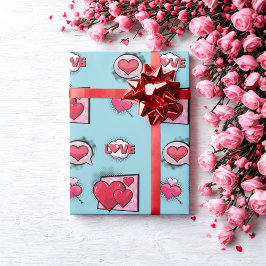 Blåhjärtklappning för Cute kärlek tecknad bok stil Presentpapper