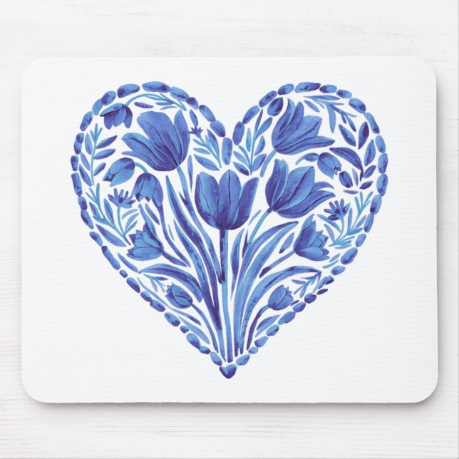 Blåhjärtklappning på vitt musmatta (Framsidan)