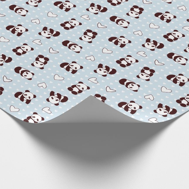 Blåhjärtpanda med mönstrat pappert omslag presentpapper (Hörn)