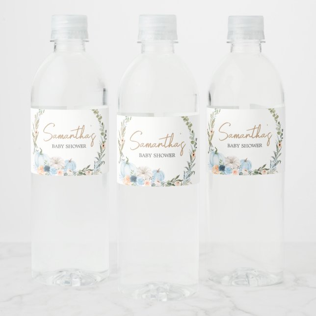 Blåhöstblommor Pumpkin Baby Shower Vattenflaskor Etikett (Flaskor)