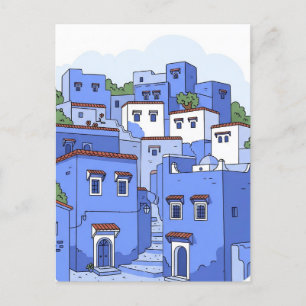 Blåhus i Chefchaouen Marocko Travel Vykort