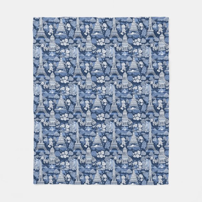 Blåhuvad intrikat Parisian Eiffel Torn Toile Fleecefilt (Framsidan)
