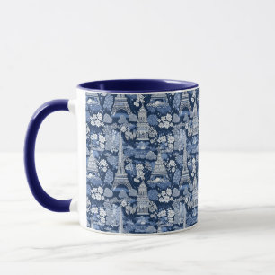 Blåhuvad intrikat Parisian Eiffel Torn Toile Mugg