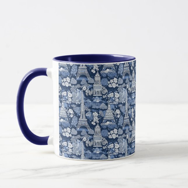 Blåhuvad intrikat Parisian Eiffel Torn Toile Mugg (Vänster)