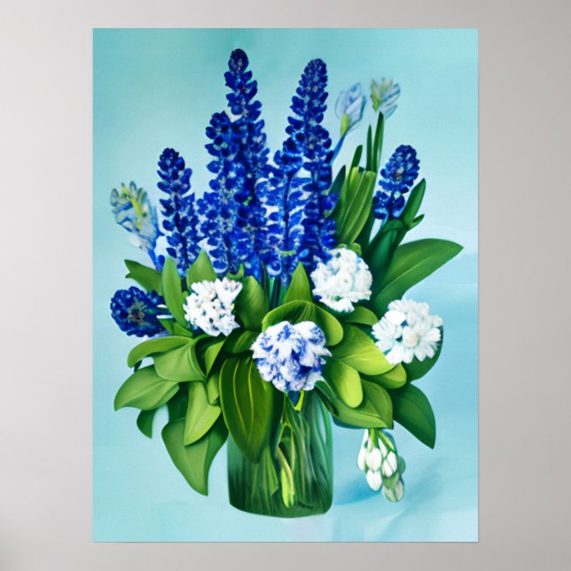 Blåhyacinter och hydrangeer poster (Framsidan)