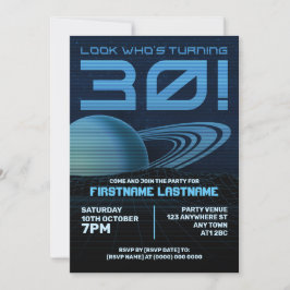 Blåig inbjudan till Retrowave-30års födelsedag-par