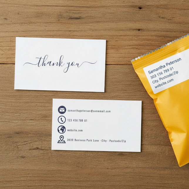 Blåikoner tack vare ditt visitkort tilläggskort (Blue icons thank you enclosure card.)
