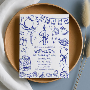 Blåinbjudan till födelsedag, Hand plockade födelse Inbjudningar