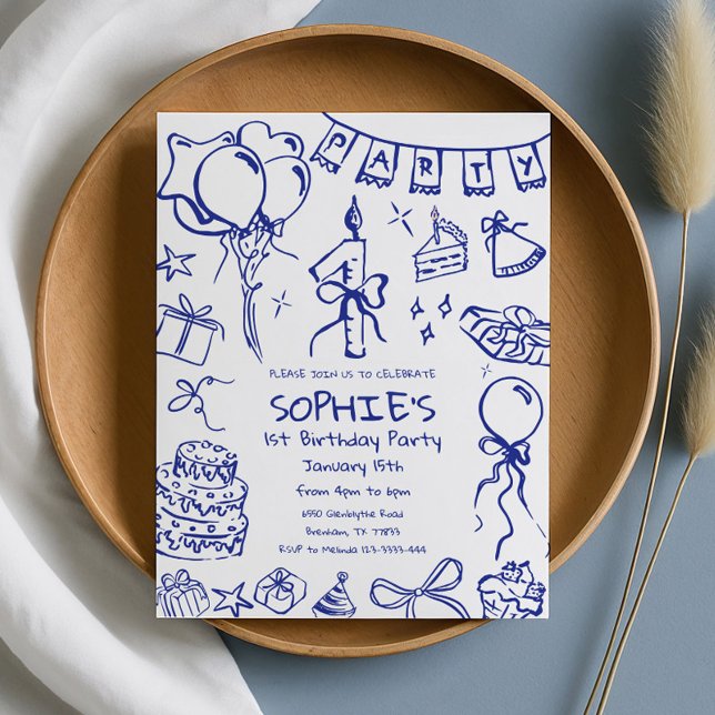 Blåinbjudan till födelsedag, Hand plockade födelse Inbjudningar (Skapare uppladdad)