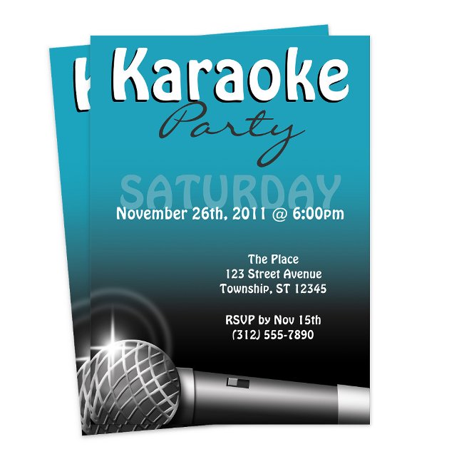 Blåinbjudan till Karaoke Party Inbjudningar (Karaoke Party Blue Invitations from Starzraven on Zazzle. Downloadable digital evite available, too!)