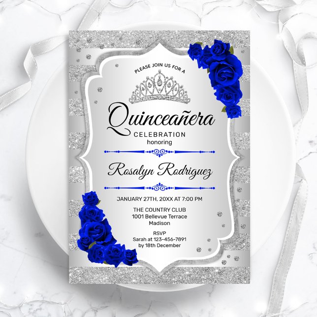 Blåinbjudan till Silver Royal Quinceanera Inbjudningar (Skapare uppladdad)