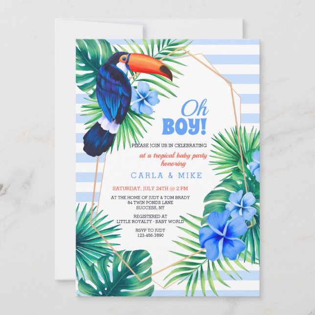 Blåinbjudan till Tropical Baby Shower Inbjudningar (Framsida)