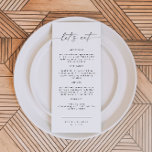 BLAIR Modern Bohemian Låt oss Eat Dinner Menu Meny<br><div class="desc">Den här menyn har ett modernt, bohemskt, handskrivet teckensnitt och en enkel minimalistisk design. Den enkla kombinationen svart och vitt färg gör det till ett tillägg till perfekten i alla händelser. Använda den här menyn för din bröllopsmottagning, möhippa, pension party etc. Redigera *de flesta formuleringar för att uppfylla dina behov....</div>
