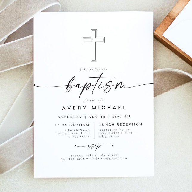 BLAIR Modern Minimal Boho-baptism Inbjudningar (Skapare uppladdad)