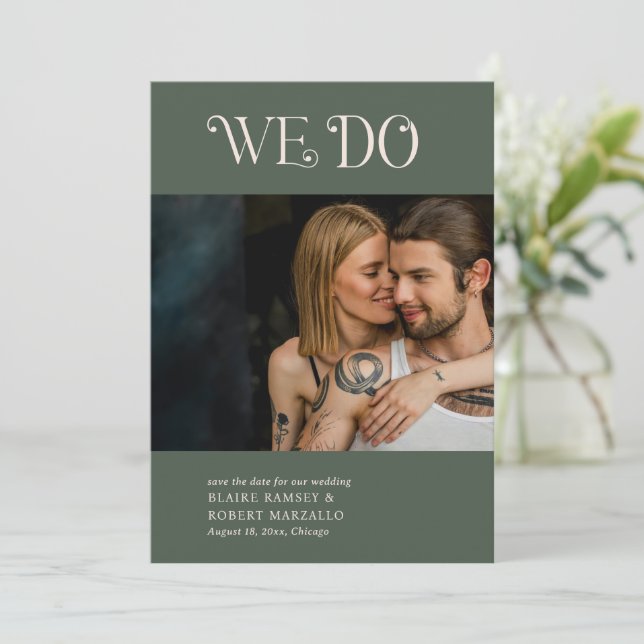 Blaire Moss Grönt Modern Bröllop Spara Datumet (Stående Fram)