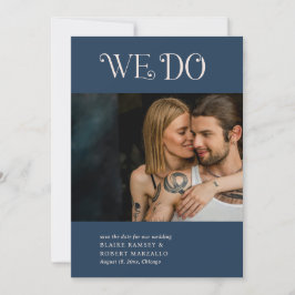 Blaire Navy Blue Modern Bröllop Spara Datumet