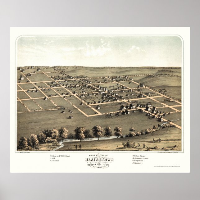 Blairstown, IA Panoramic Karta - 1868 Poster (Framsidan)